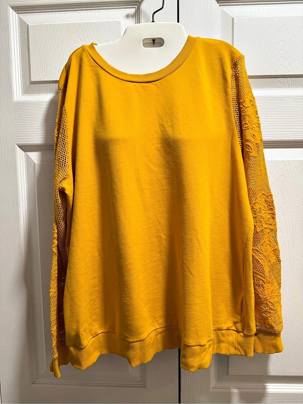 Peace Love World QVC Yellow Lace Sleeve Top Like New